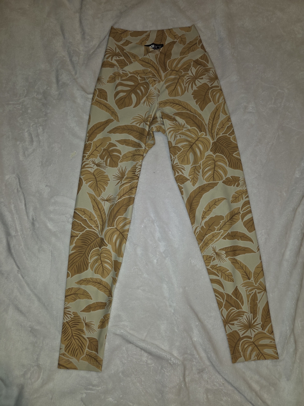 Beach Riot Botanical Tan & Cream Cross Front High-Waist Leggings